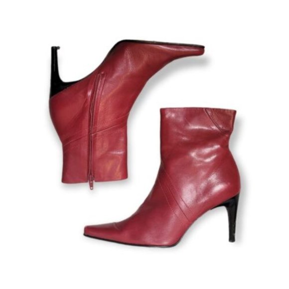 BCBG Women's Burgundy Leather High Heel Ankle Booties Point Toe Boots Size 8.5 - Picture 7 of 7